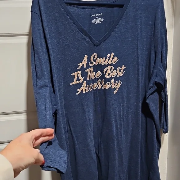 Lane Bryant Navy Long Sleeve Tee with Pink Print - Picture 3 of 3